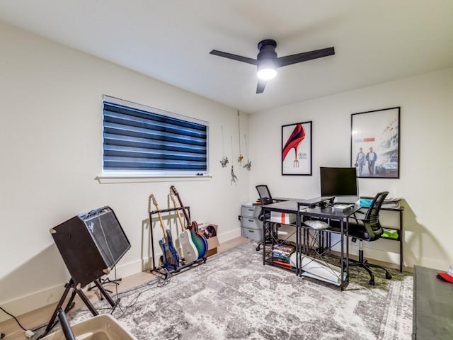 office area with ceiling fan