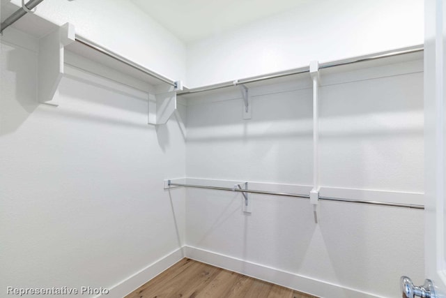 walk in closet with hardwood / wood-style floors