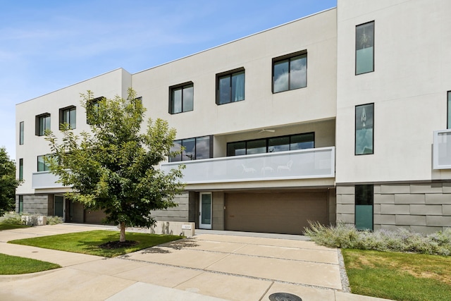 view of building exterior featuring a garage