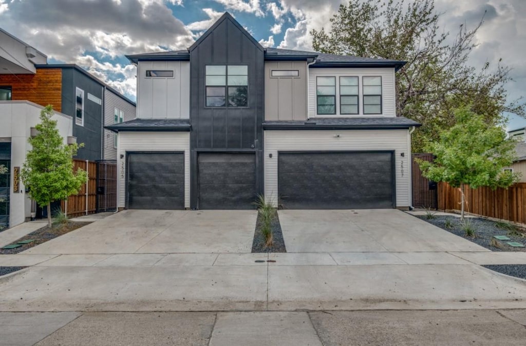 contemporary home featuring a garage