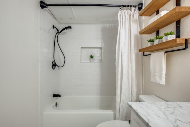 full bathroom featuring toilet, vanity, and shower / bath combo