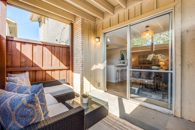 exterior space featuring an outdoor living space