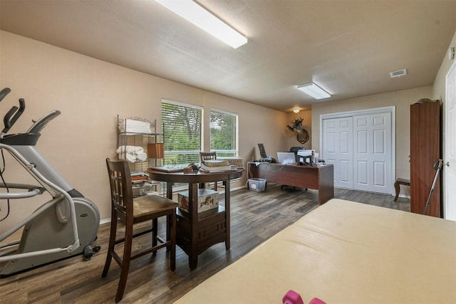 office area with dark hardwood / wood-style floors