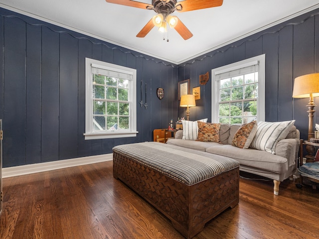 bedroom featuring ceiling fan and dark hardwood / wood-style floors