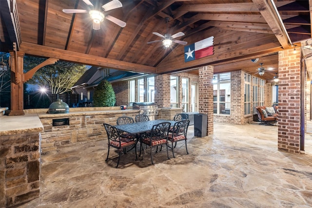 view of patio / terrace featuring area for grilling, ceiling fan, and a grill