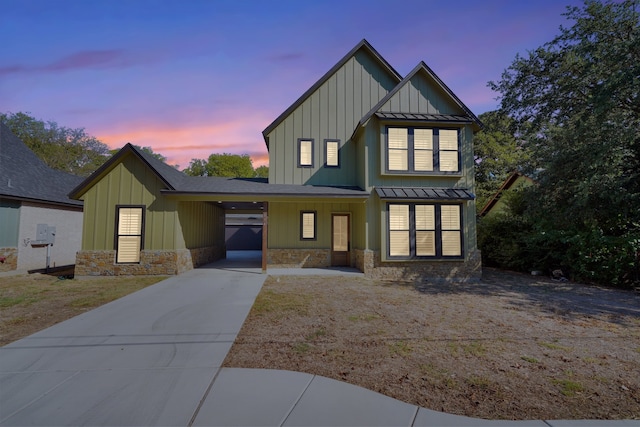 modern farmhouse with a carport