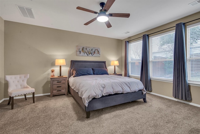 bedroom featuring ceiling fan and carpet floors