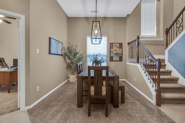 view of carpeted dining room