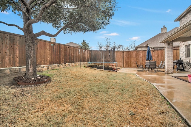 view of yard featuring a patio area and a trampoline