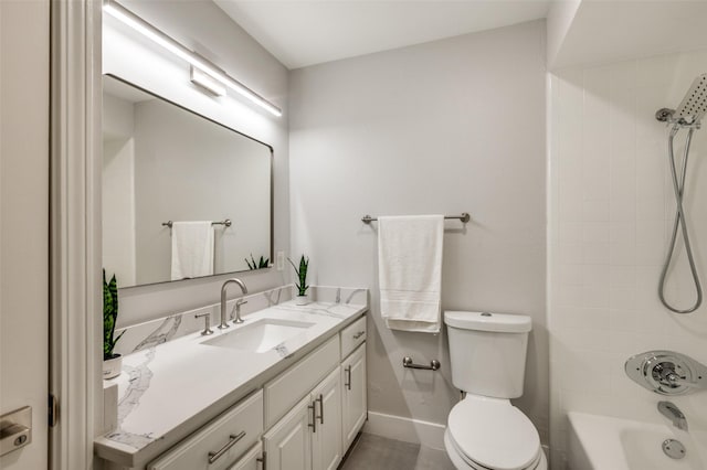 full bathroom featuring tile patterned flooring, shower / bathing tub combination, vanity, and toilet