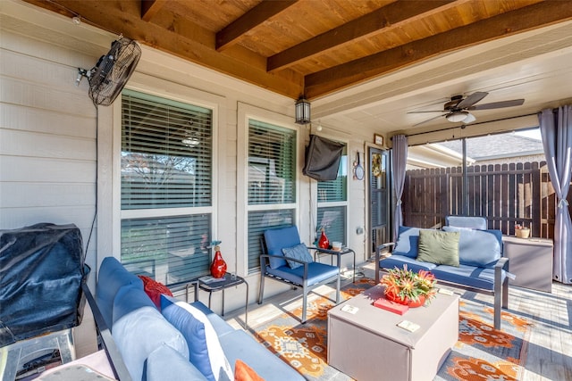 view of patio featuring an outdoor living space and ceiling fan