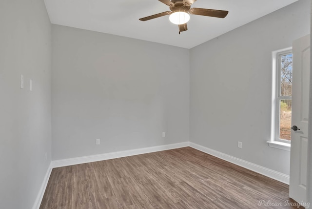 unfurnished room with wood-type flooring and ceiling fan