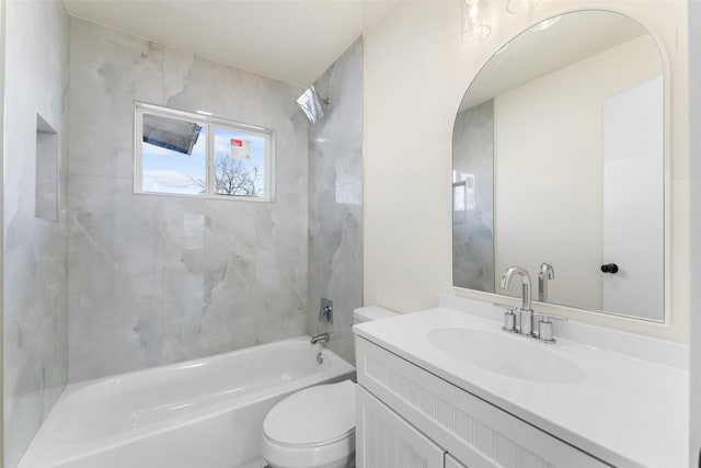 full bathroom with toilet, shower / bathing tub combination, and vanity