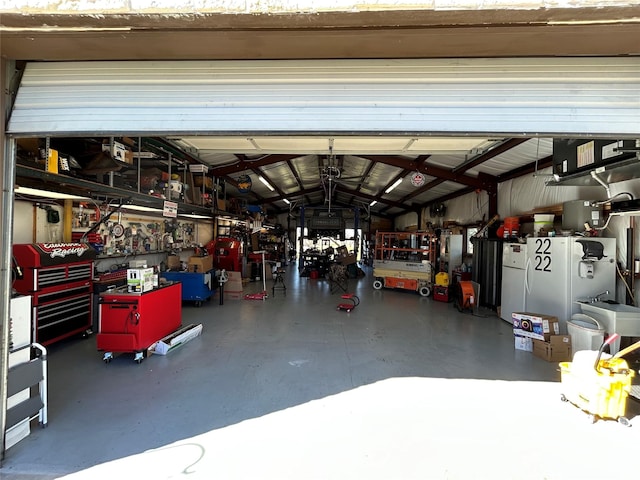 garage featuring a workshop area