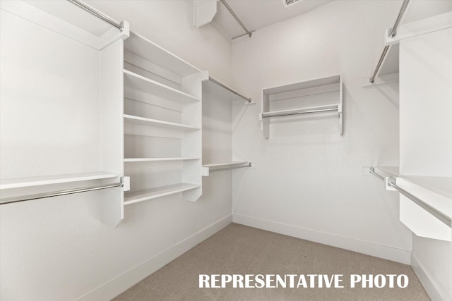 spacious closet with light carpet