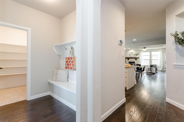 corridor with dark hardwood / wood-style floors