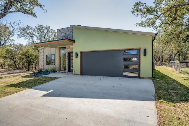 contemporary home with a garage