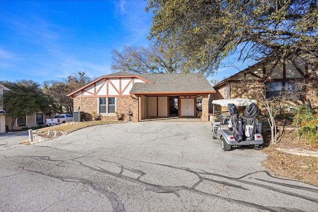 tudor house with a carport