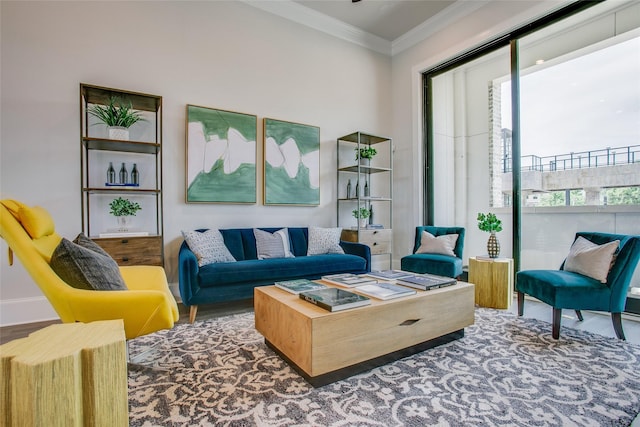 living room featuring ornamental molding