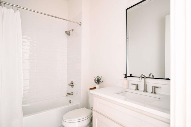 full bathroom with shower / tub combo, vanity, and toilet