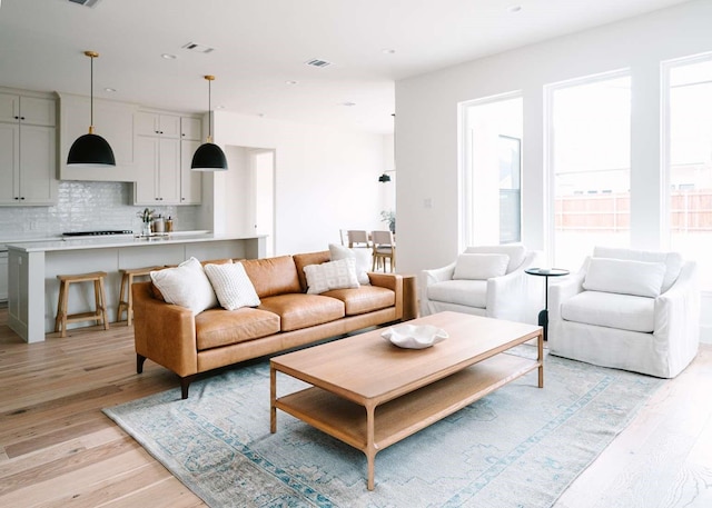 living room with light wood-type flooring