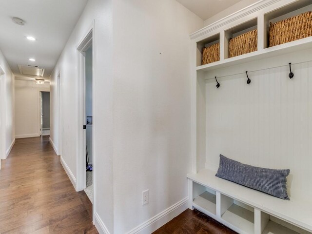 mudroom featuring dark wood-type flooring