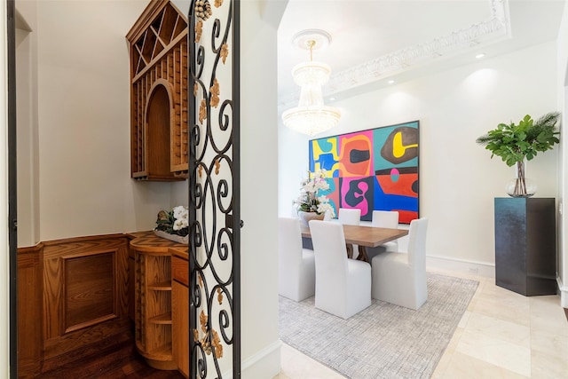 interior space featuring ornamental molding and a tray ceiling