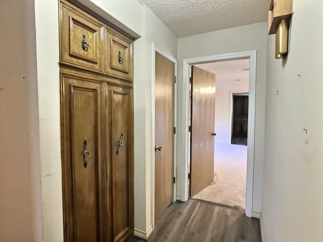 hallway featuring a textured ceiling and hardwood / wood-style floors