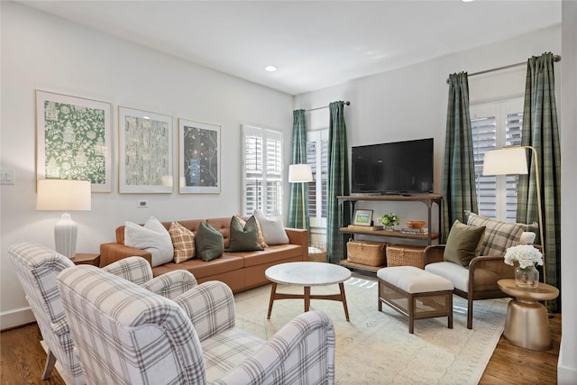 living room featuring light wood-type flooring