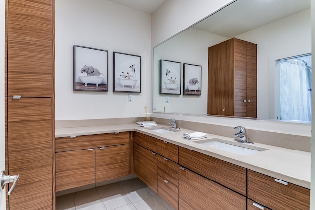 bathroom with vanity and tile patterned floors