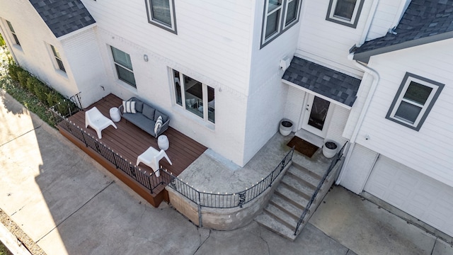 exterior space with a garage