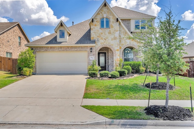 view of front facade featuring a garage and a front yard