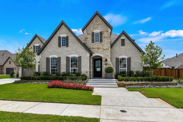 french provincial home featuring a front lawn