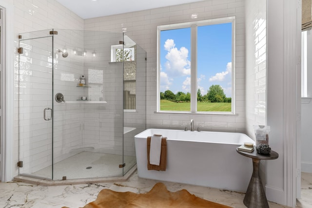 bathroom with independent shower and bath