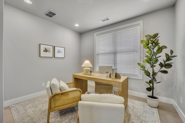 office with light colored carpet