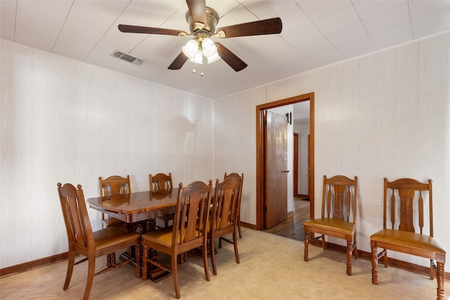 dining room featuring ceiling fan