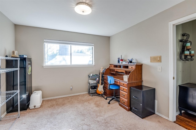 view of carpeted home office