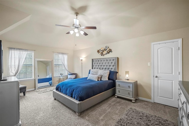 bedroom with ceiling fan and carpet floors