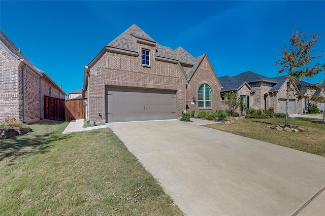 view of front of house with a front lawn and a garage