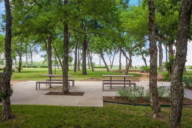 view of community featuring a yard and a patio area