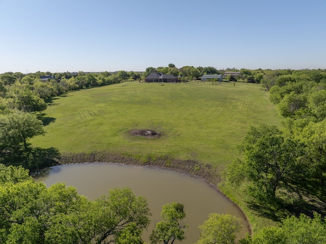 aerial view featuring a rural view and a water view