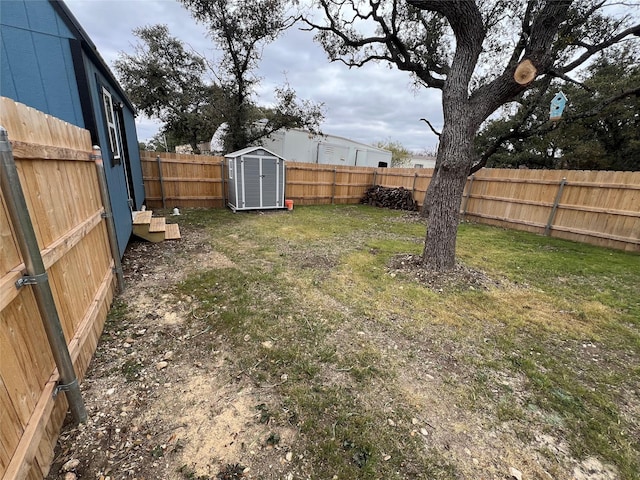 view of yard with a storage unit