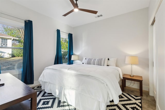 bedroom with carpet floors and ceiling fan