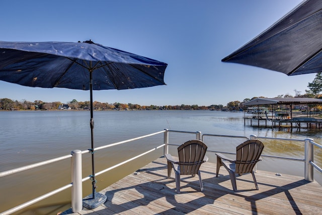 dock area featuring a water view