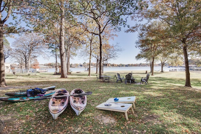 view of yard with a water view