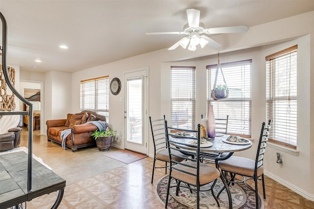 dining area featuring ceiling fan