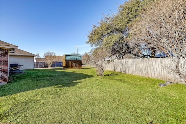 view of yard featuring a shed