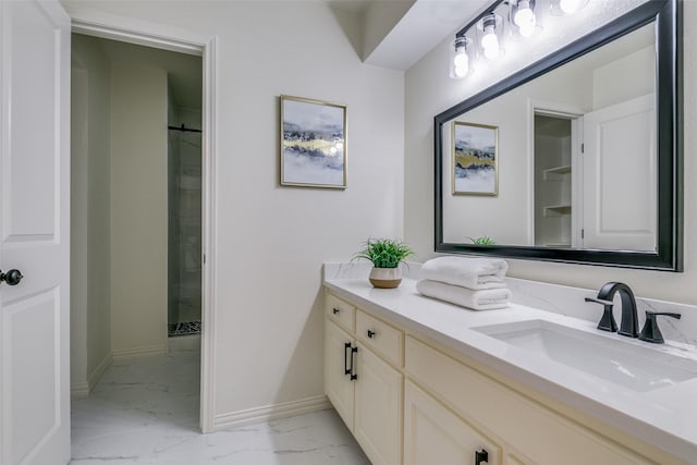 bathroom featuring vanity and walk in shower