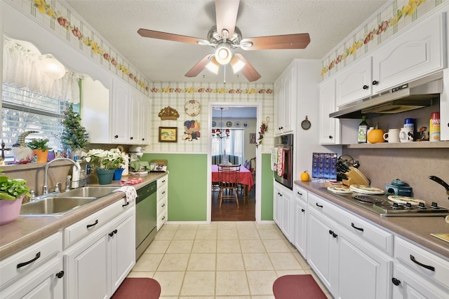 kitchen with sink, appliances with stainless steel finishes, a wealth of natural light, and white cabinetry