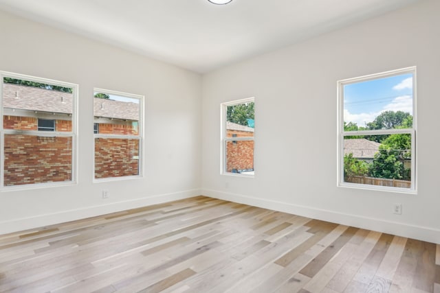 spare room with a wealth of natural light and light hardwood / wood-style flooring